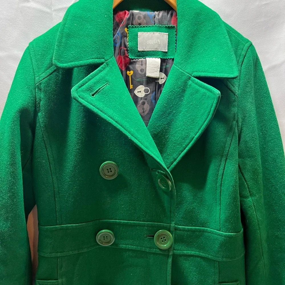 Delia’s‎ Green Wool Blend Pea Coat Double Breasted Classic Jacket Women’s Size S